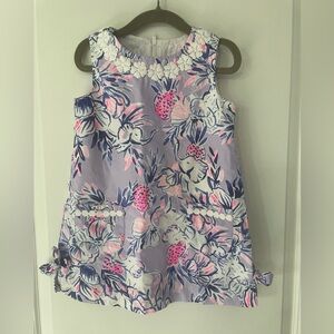 Lilly Pulitzer girls shift dress purple,blue, pink elephant floral print. Size 3